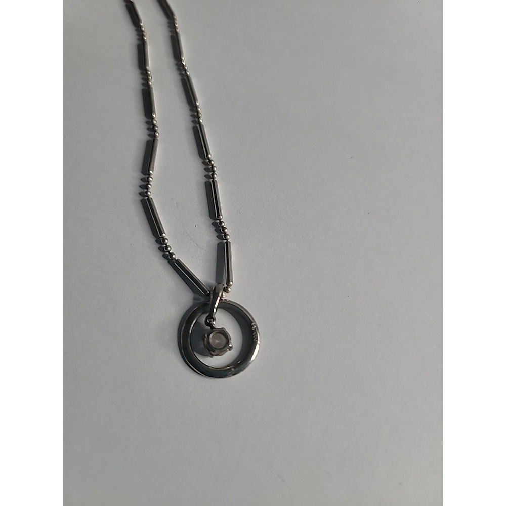 925 Sterling Silver Circle Pendant Necklace Clear CZ Drop Station Chain Vintage - Picture 8 of 10